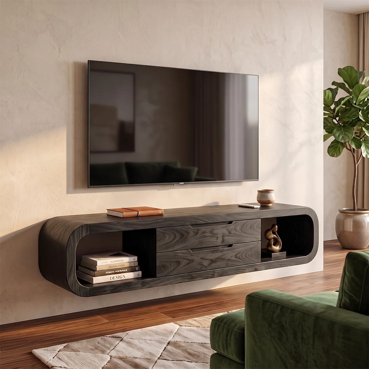 Modern Floating TV Stand | Wall Mounted Media Console with Drawers & Open Storage HG021-1OOU7ST