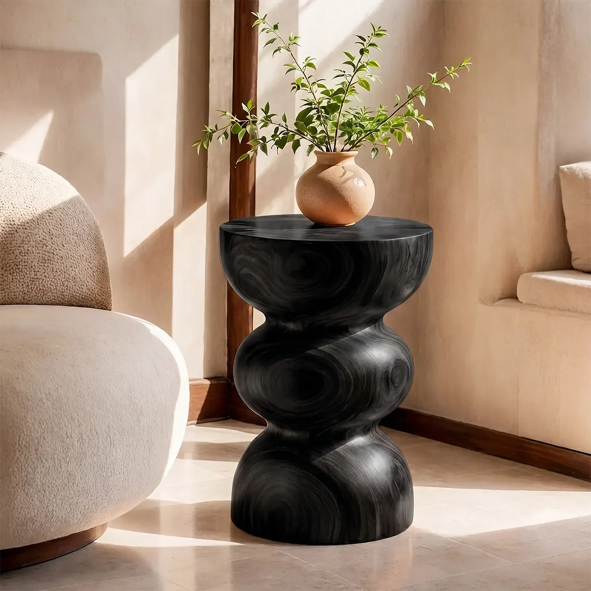 Sculptural Triple Bubble Wood End Table | Round Pedestal Side Table TT006-1NPX6WQ