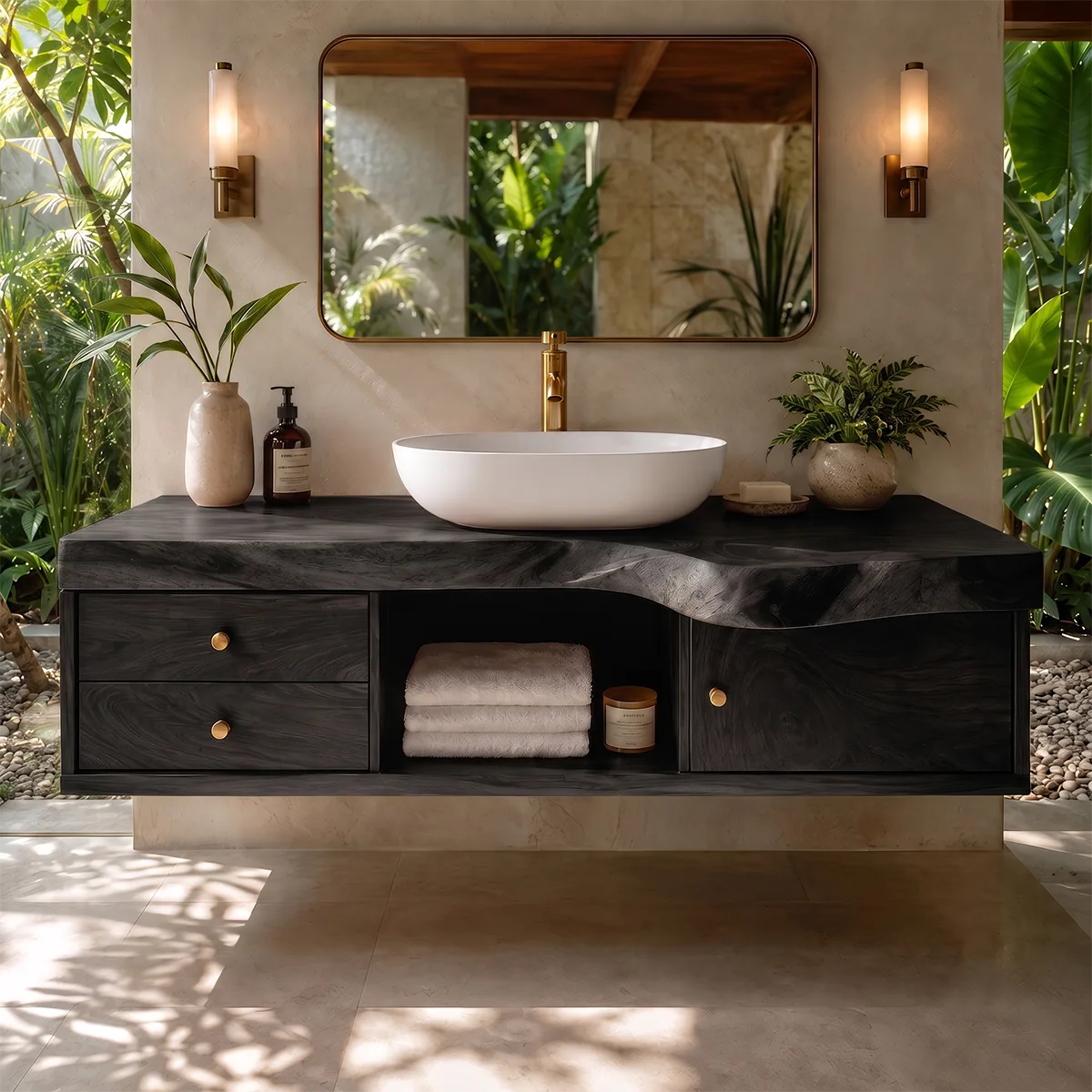 Floating Bathroom Vanity with Live Edge Top | Wall Mounted Wood Vanity TT006-6QPK8MZ