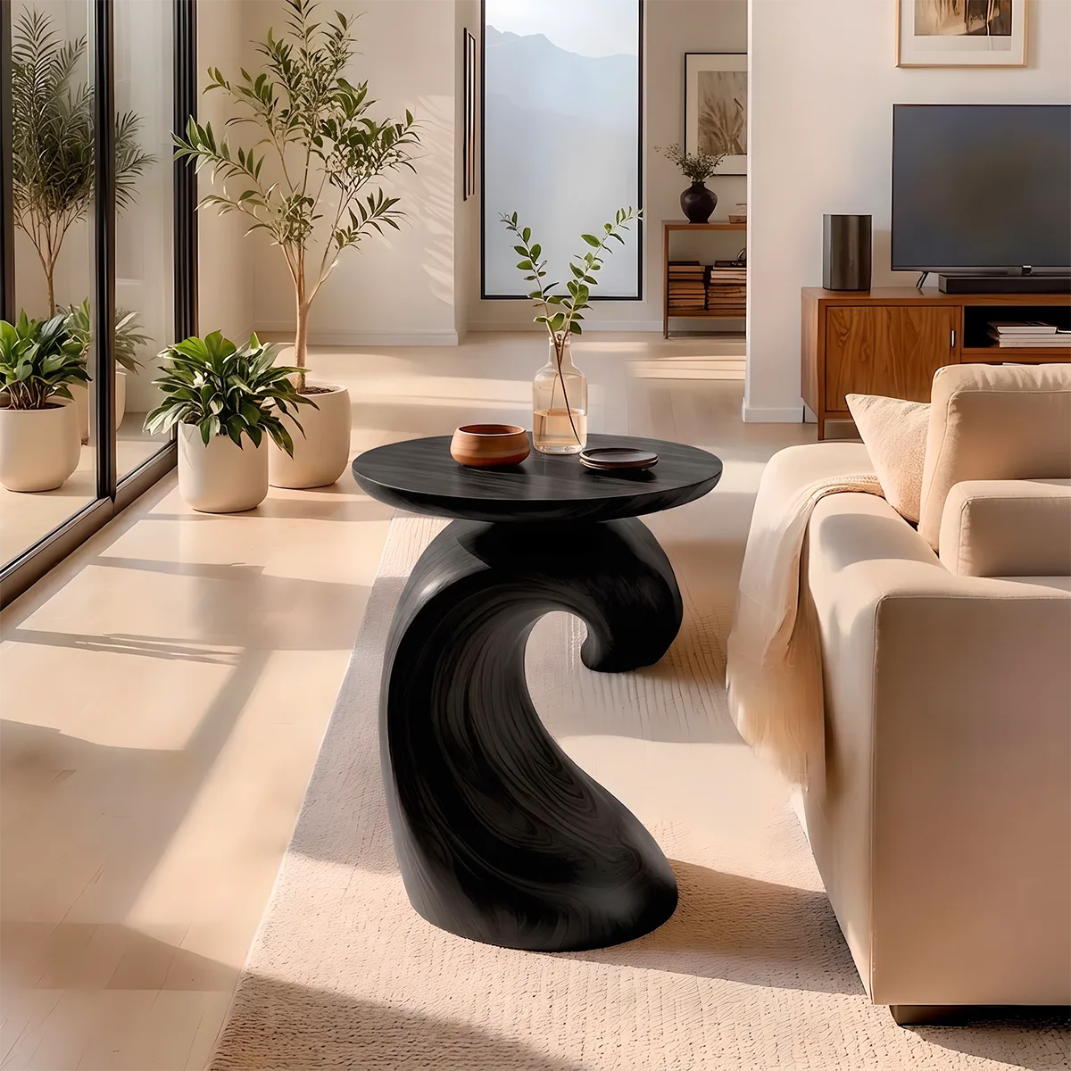 Modern Sculptural Round End Table | Organic Accent Side Table for Living Room & Bedroom HG021-4UYM9RB