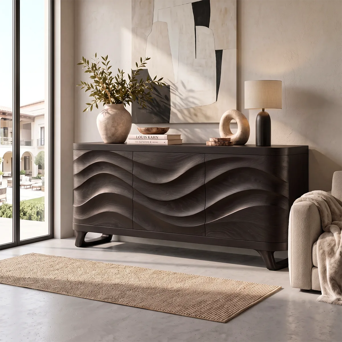 Sculptural Wave Sideboard with Concealed Storage | Modern Statement Storage Cabinet HG021-3MAI3XH