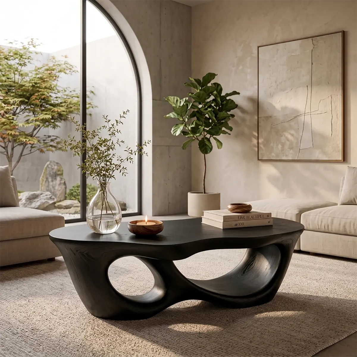 Organic Freeform Coffee Table with Sculptural Open Base | Modern Statement Center Table TT006-7BOH9XR