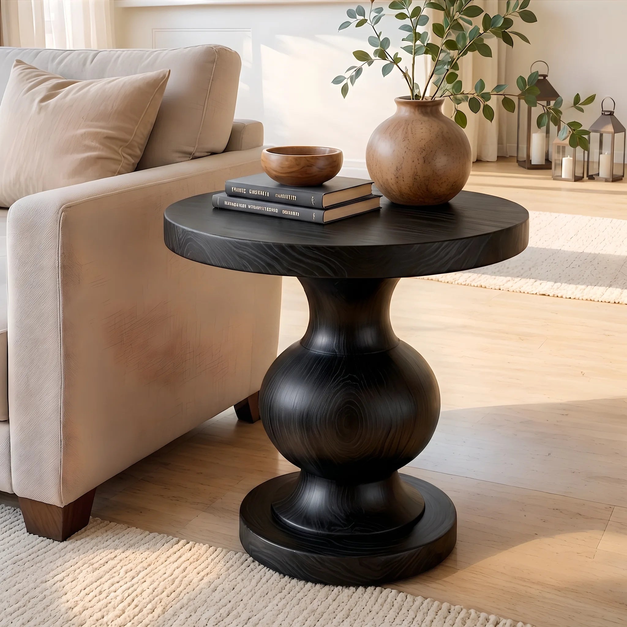 Modern Round End Table | Sculptural Pedestal Side Table for Living Room HG021-7642
