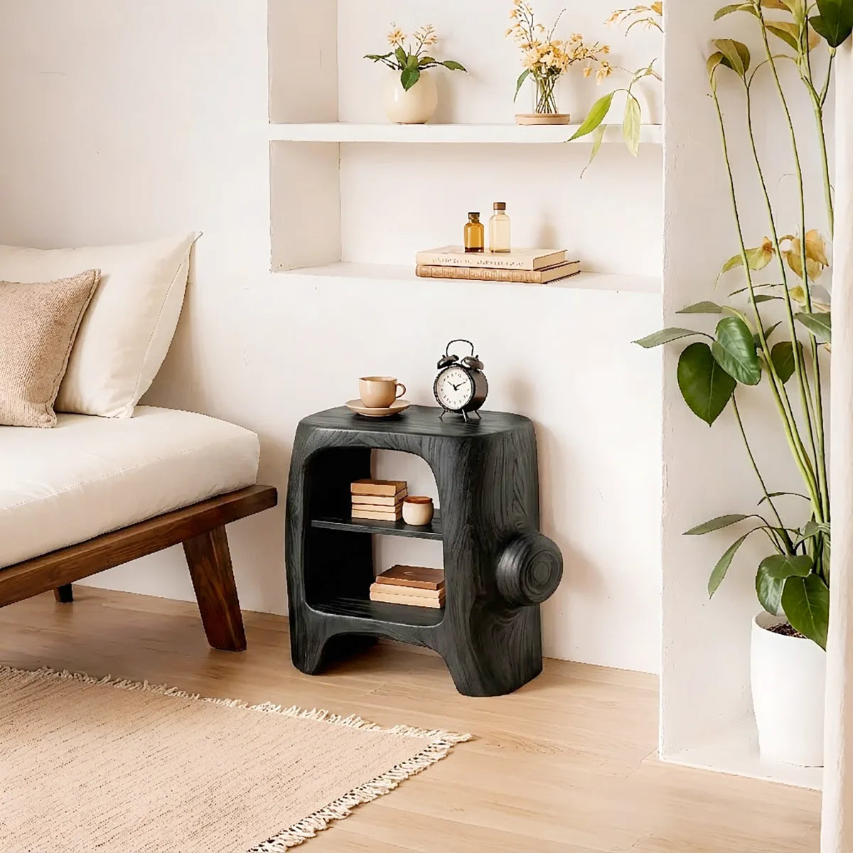 Sculptural Solid Wood Side Table for Cozy Living Rooms, Bedrooms & Minimalist Homes HG021-7055