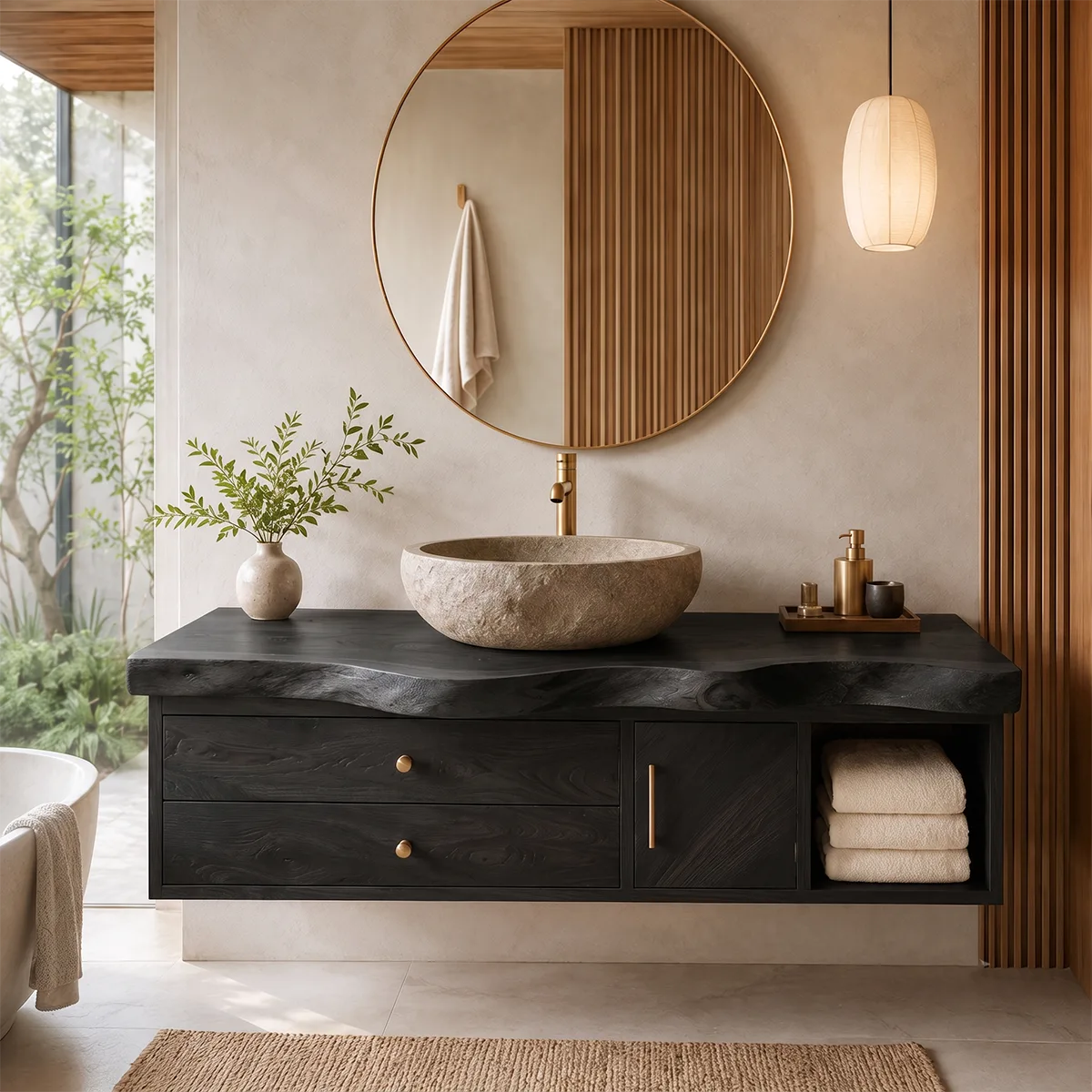 Floating Bathroom Vanity with Drawers, Cabinet & Open Storage | Organic Edge Design TT006-3MKE7YG