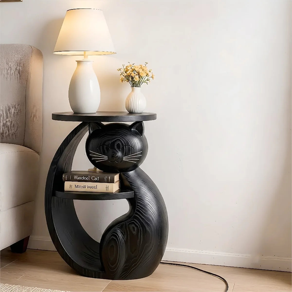 Whimsical Solid Wood Cat Side Table for Living Rooms & Cat Lovers HG021-4574