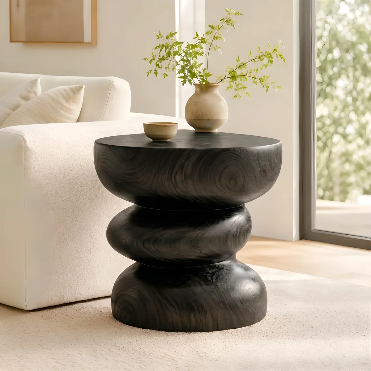 Modern Round End Table | Sculptural Stacked Pedestal Accent Table HG021-3666