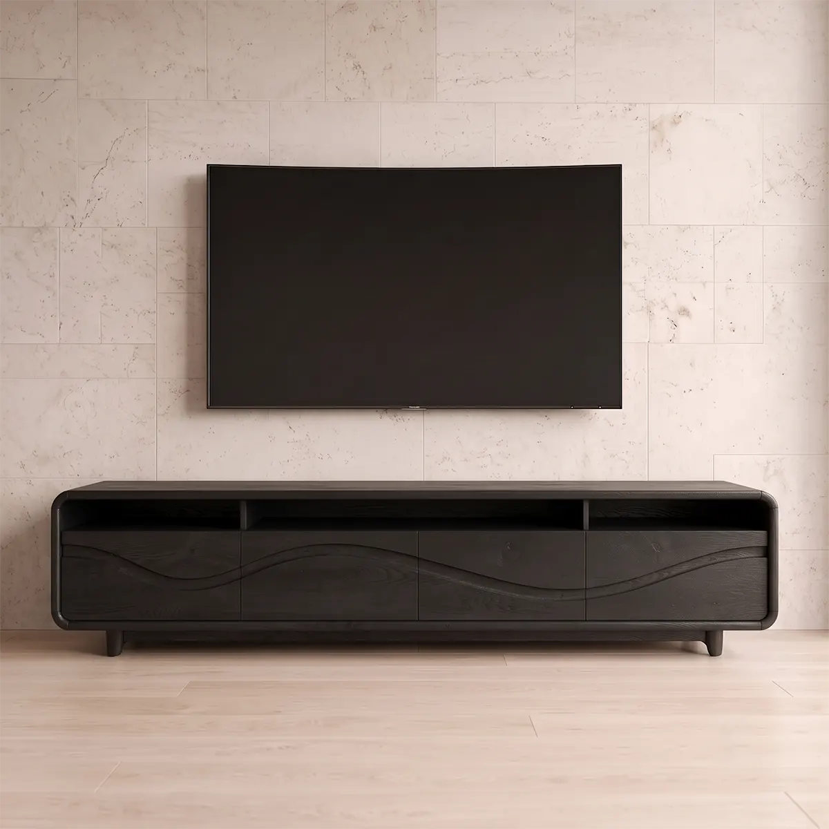 Modern TV Stand with 4 Enclosed Storage Compartments & 3 Open Media Shelves TT006-7AFI6IH