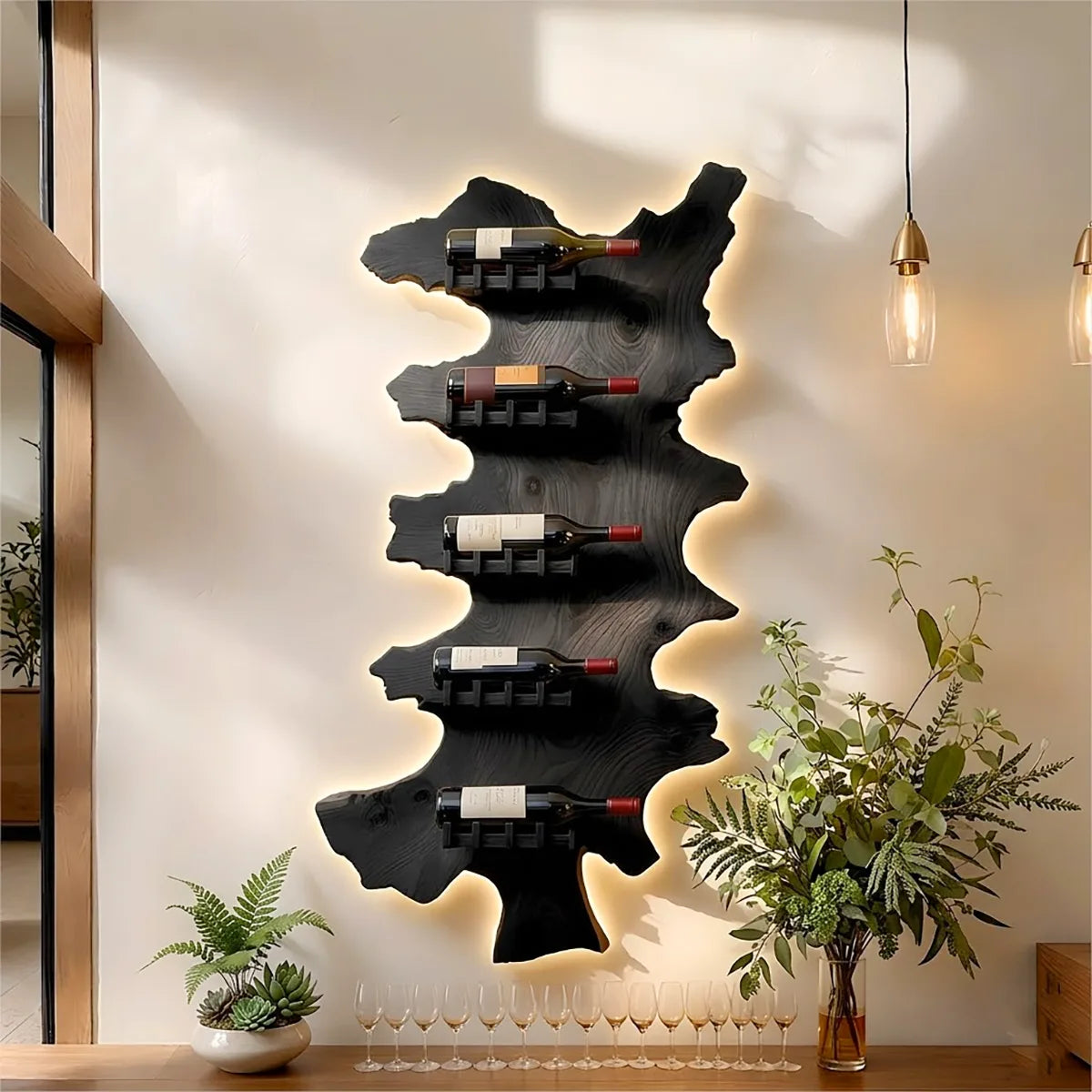 Vertical Live Edge Solid Wood Wine Rack for Home Bars & Wine Lovers HG021-7771