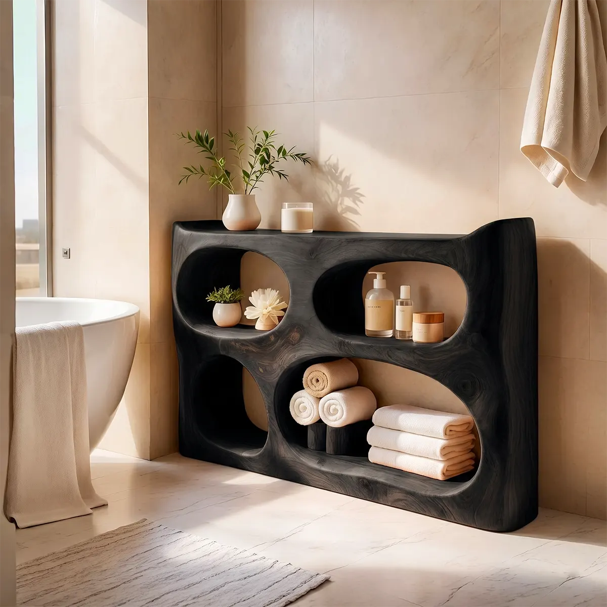 Sculptural Bathroom Storage Cabinet | Freestanding Open Shelf Console TT006-8PTB5CJ