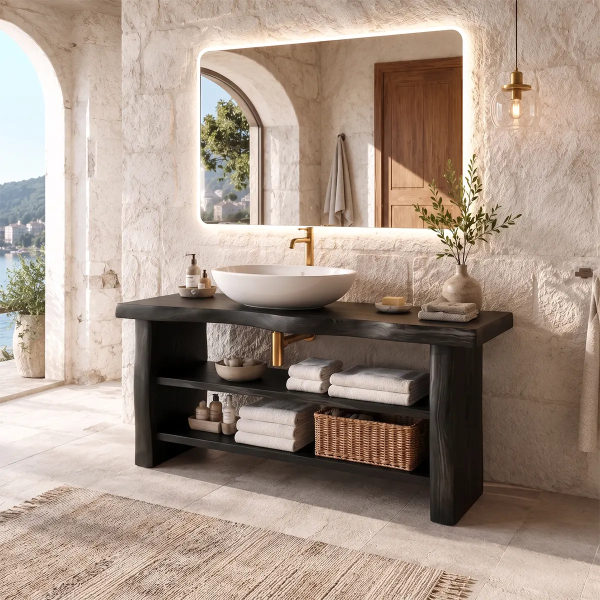 Freestanding Bathroom Vanity with Open Shelves | Modern Open Storage Vanity TT006-1IUI9XU