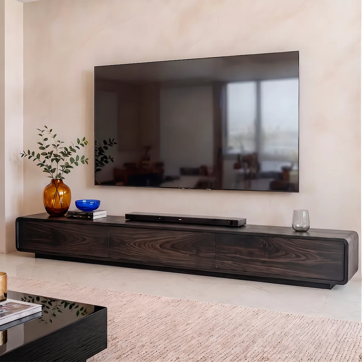 Modern Minimalist TV Stand with Rounded Edges and Seamless Storage HG021-7XRP2UR