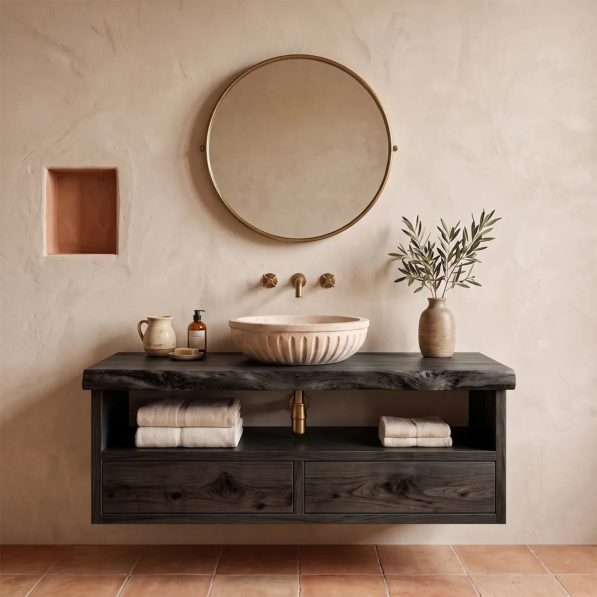 Floating Bathroom Vanity with 2 Drawers & Open Shelf | Modern Wall-Mounted Vanity TT006-4QKW7RF