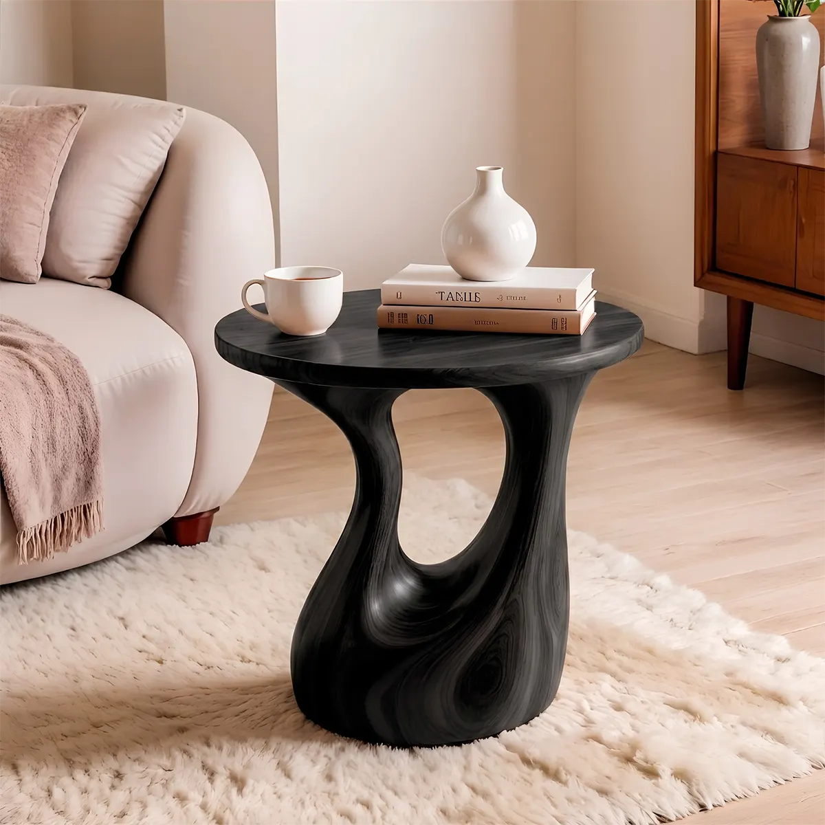 Sculptural Open Center Wood End Table | Round Organic Side Table TT006-8WHK6RP