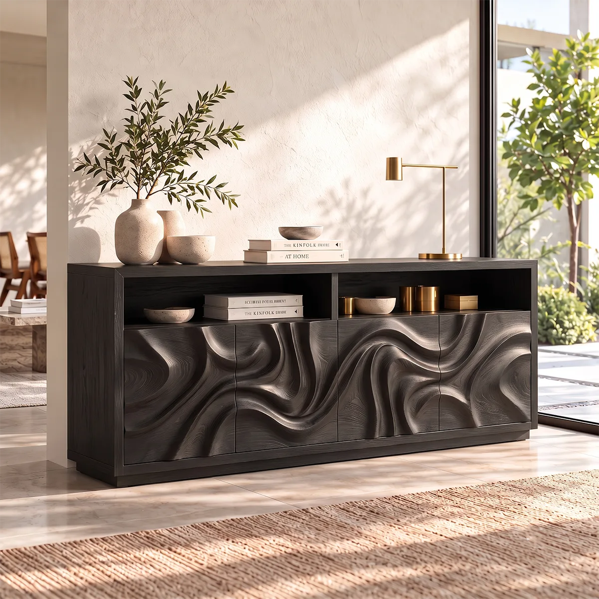 Sculptural Wave Sideboard with Open Display Shelves and Concealed Storage HG021-4OJM3KR