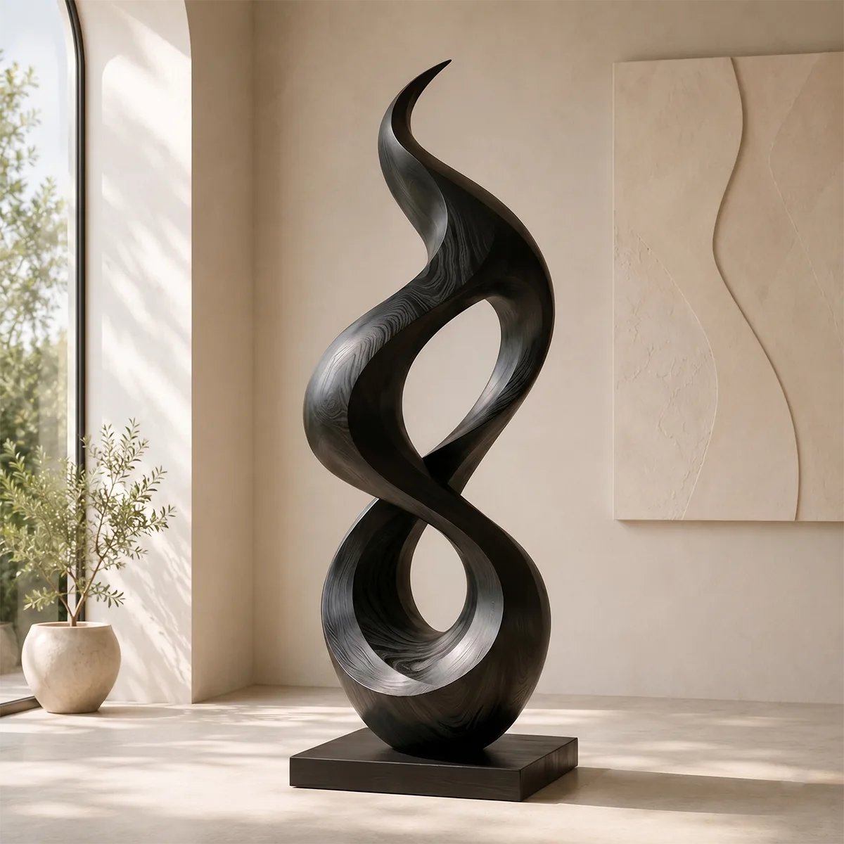Handcrafted Solid Wood Infinity Twist Sculpture – Modern Organic Floor Art TT006-8238