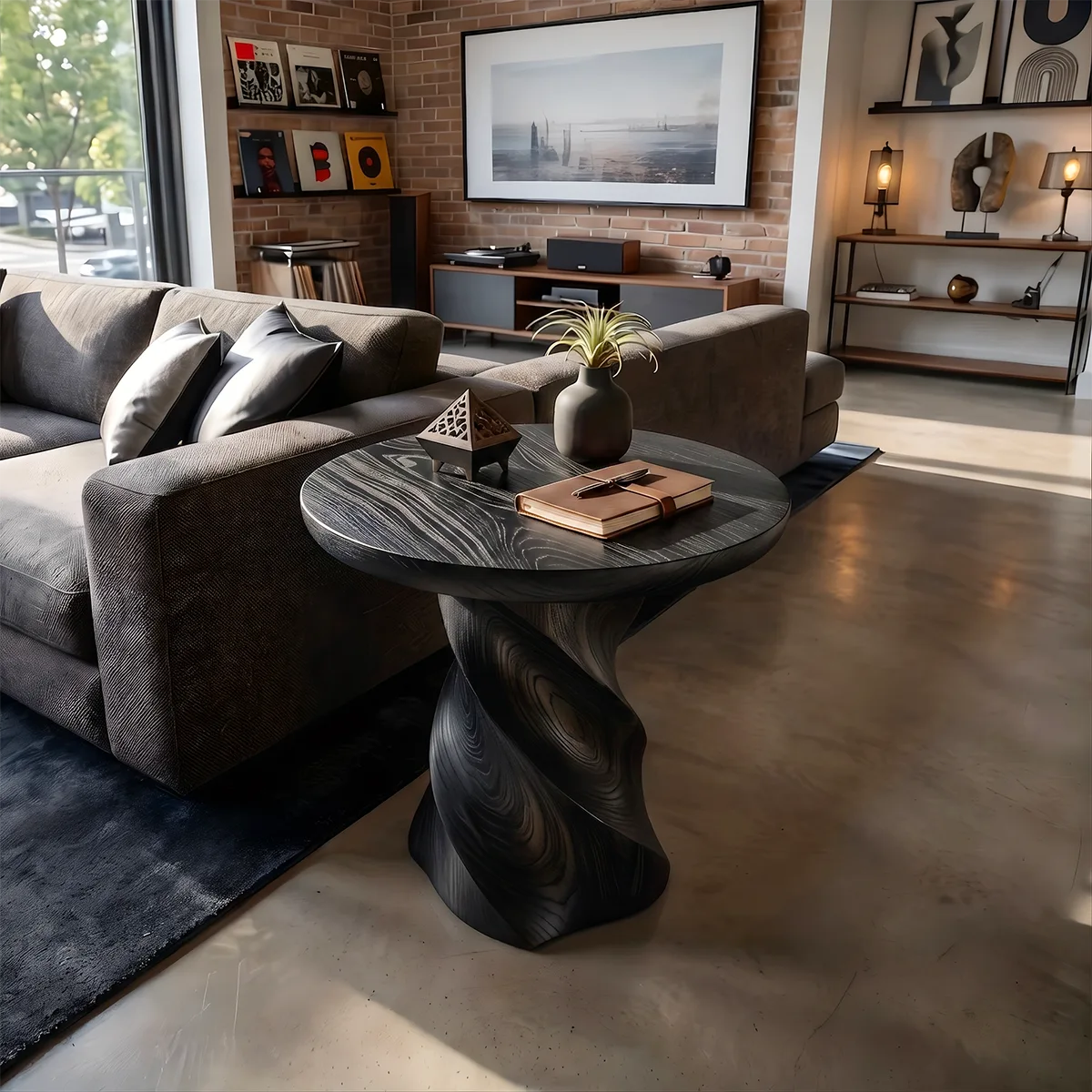 Modern Round End Table | Sculptural Pedestal Accent Side Table for Living Room HG021-9MFE4DB