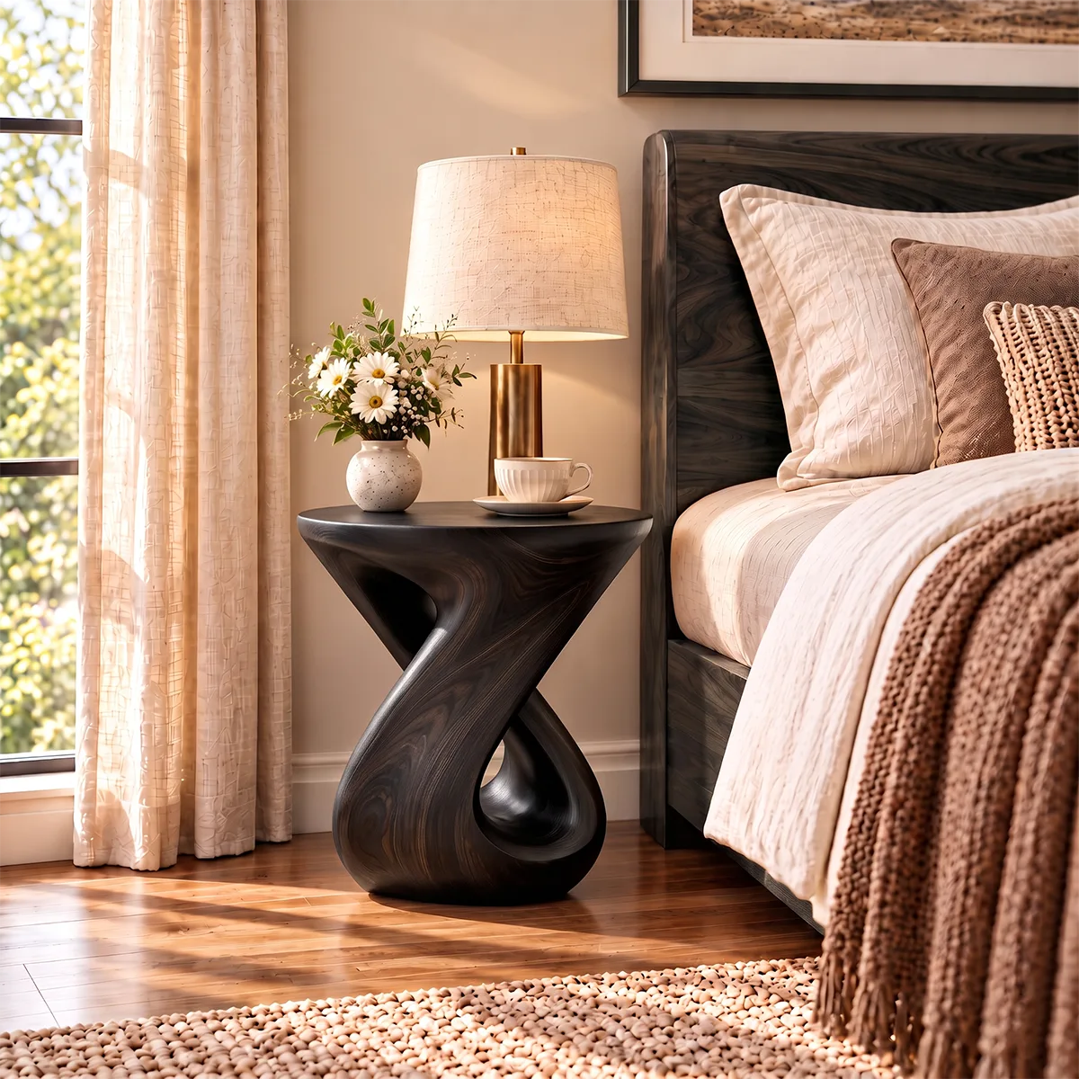 Sculptural Infinity Nightstand | Organic Modern Pedestal Bedside Table with Rounded Top HG021-6XTI9LI