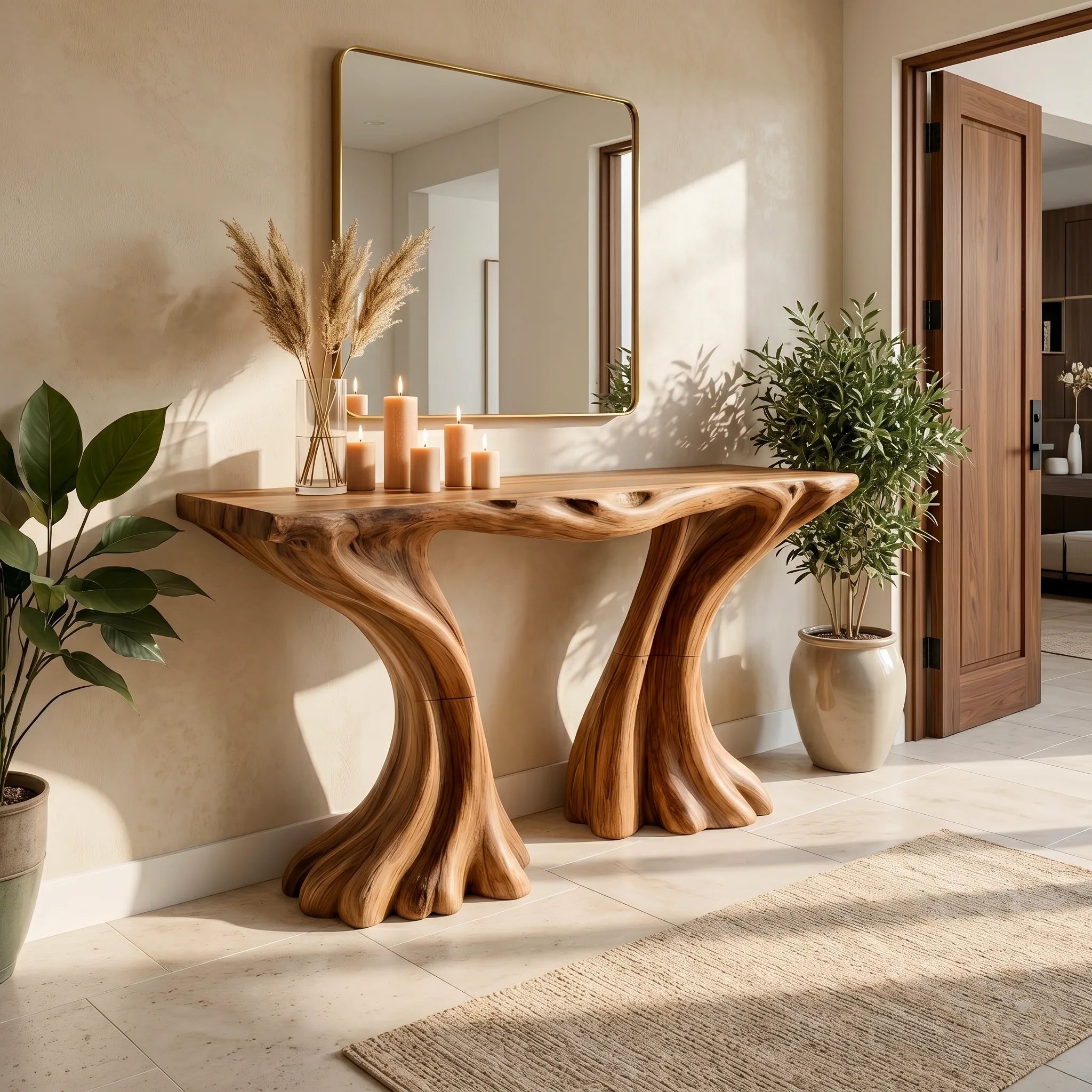 Natural Solid Wood Console Table – Modern Entryway Table