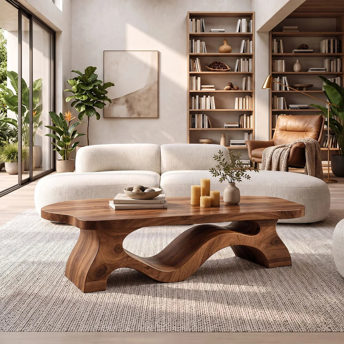 Sculptural Organic Coffee Table with Flowing Wave Base | Modern Living Room Center Table TH003-3OCY4HQ