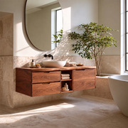 Modern Floating Bathroom Vanity | Wall Mounted Storage Cabinet with Drawers and Open Shelving TH003-5PPH1AS