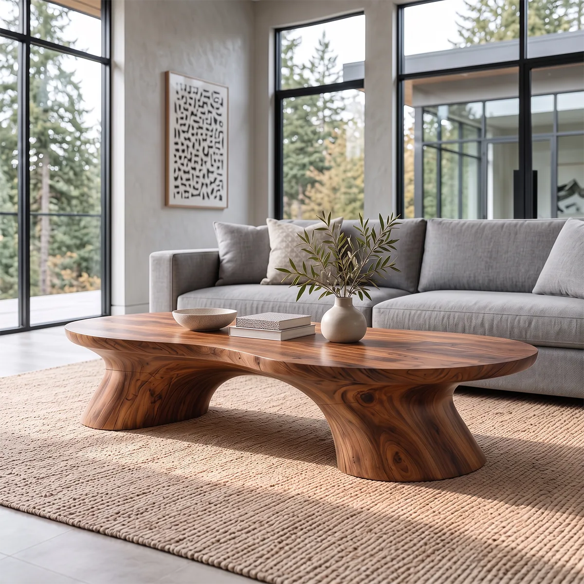 Organic Coffee Table with Sculptural Curved Pedestal Legs | Modern Living Room Center Table TH003-9JMO6OI