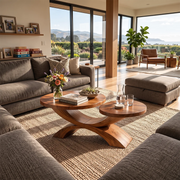 Two-Tier Round Coffee Table with Sculptural Crossed Base | Modern Living Room Center Table TH003-1RTB8PD
