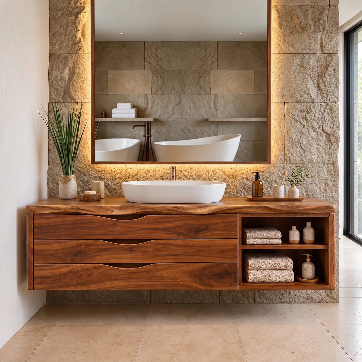 Modern Floating Bathroom Vanity | 3-Drawer Wall Mounted Vanity with Open Storage TH003-5BPE5QT