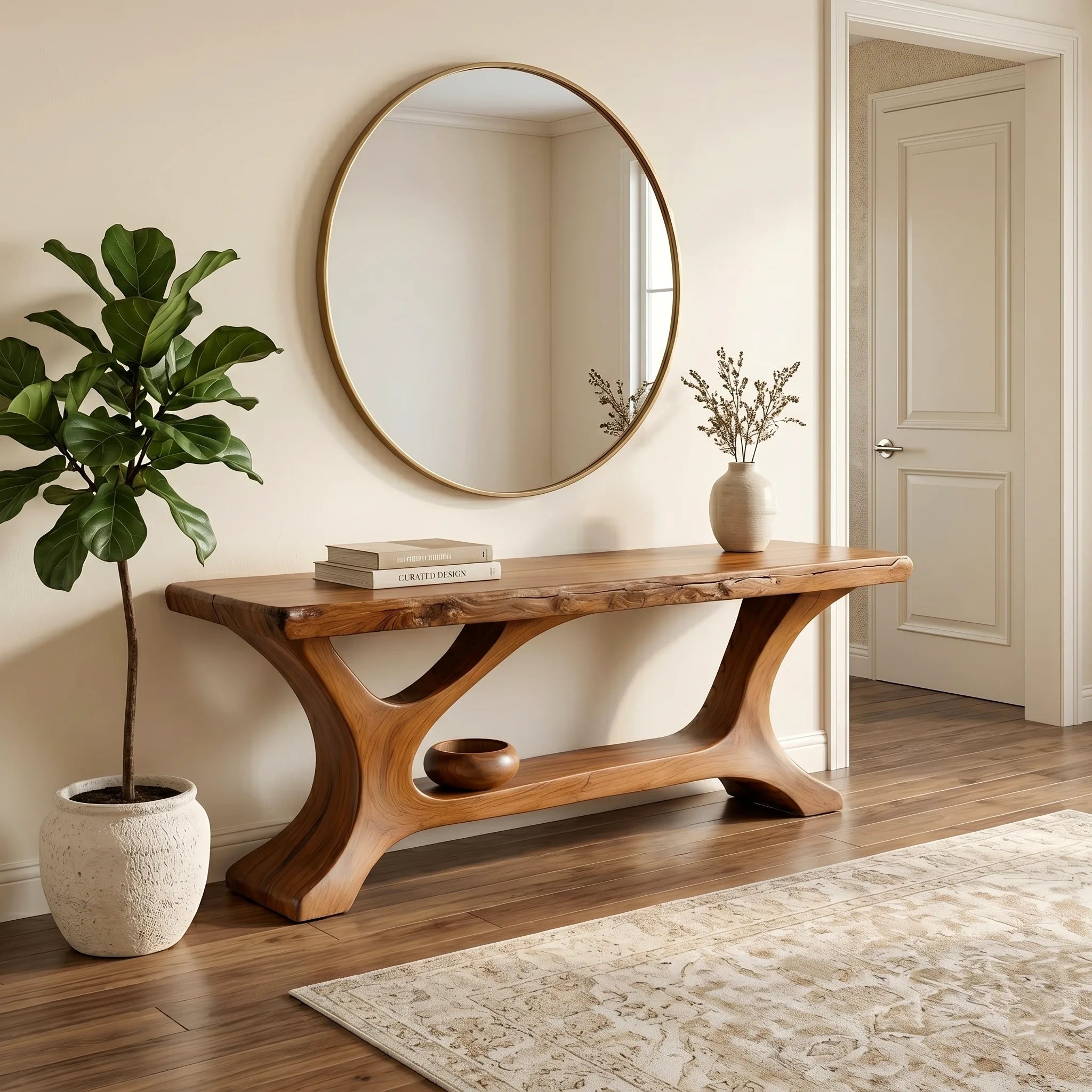 Natural Solid Wood Console Table – Luxury Entryway Furniture
