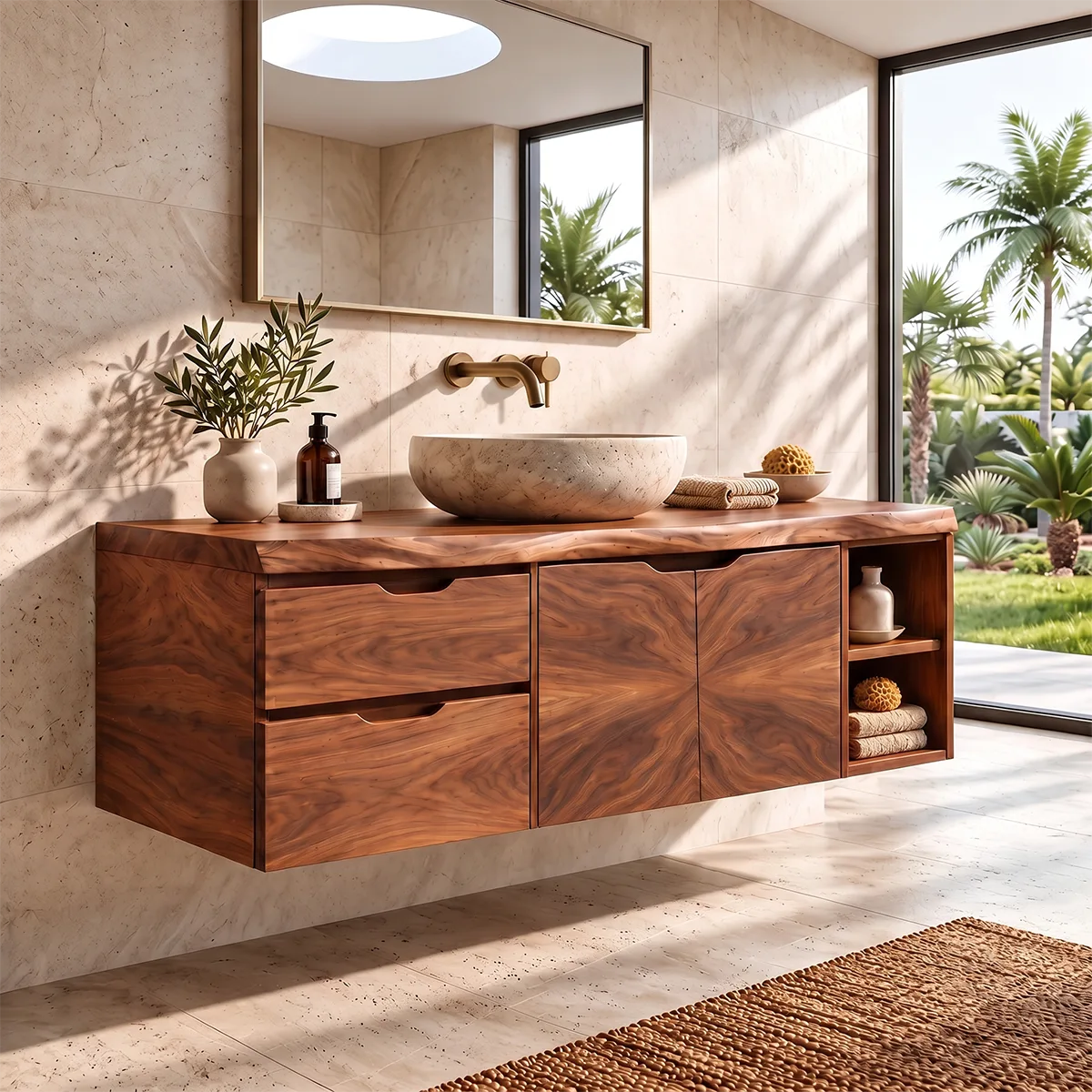 Modern Floating Bathroom Vanity | 2-Drawer Wall Mounted Vanity with Cabinet & Open Storage TH003-2GCX7AC