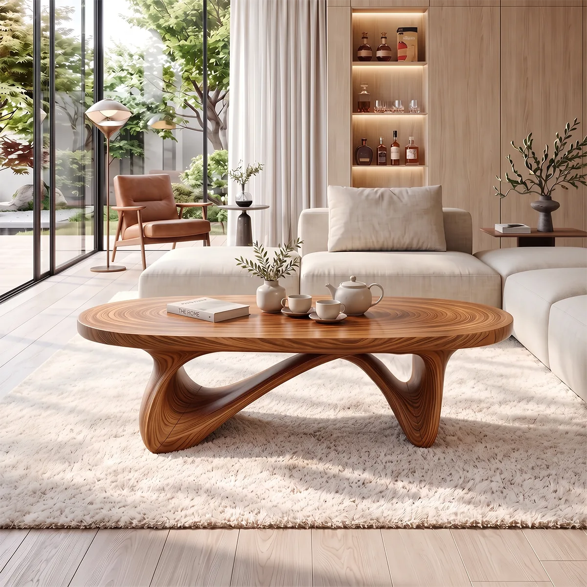 Sculptural Oval Coffee Table with Crossed Curved Base | Organic Modern Living Room Table TH003-8IJN2LW