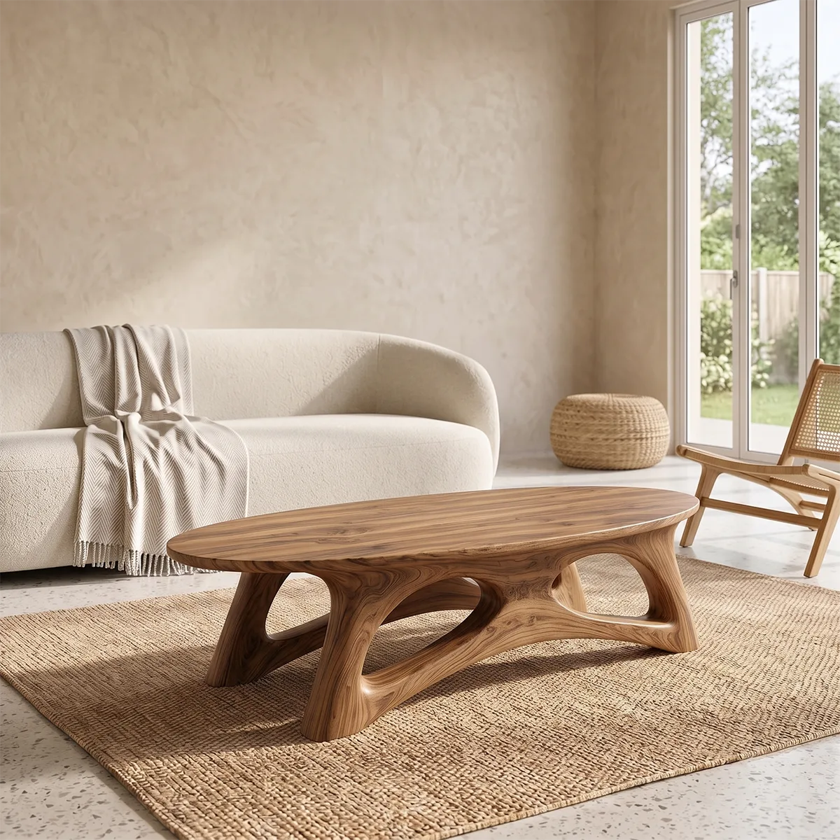 Sculptural Oval Coffee Table with Organic Open Frame Base | Modern Living Room Center Table TH003-6SVA6HR
