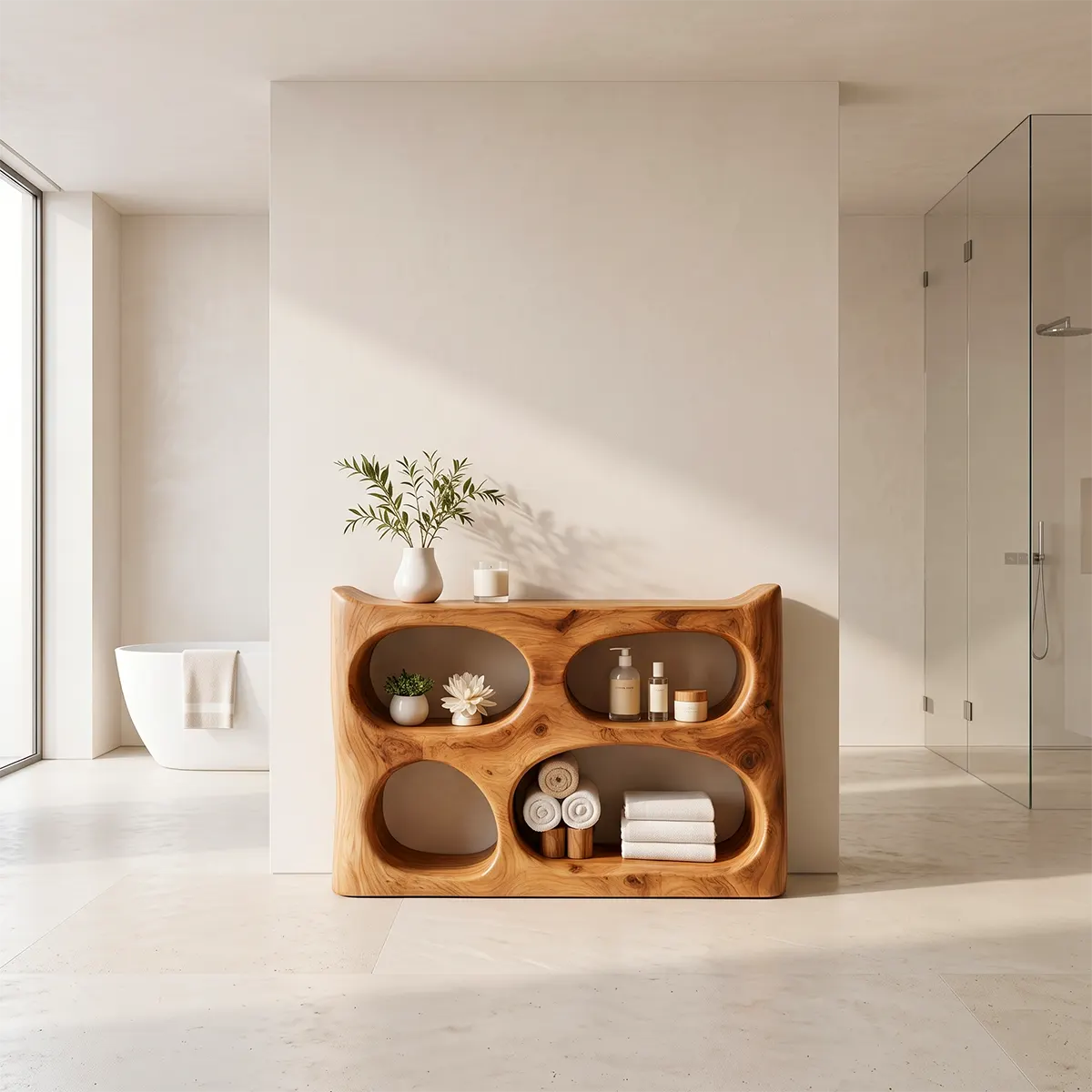 Sculptural Bathroom Storage Cabinet | Freestanding Open Shelf Console TT006-8PTB5CJ