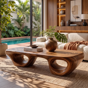Sculptural Wood Coffee Table with Hollow Loop Base | Organic Modern Rectangular Center Table HG021-2FVS9KF