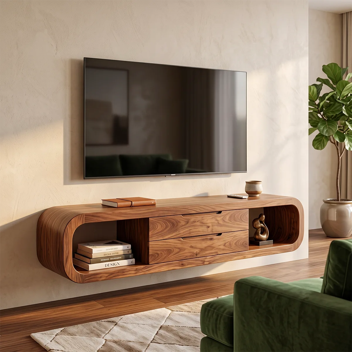 Modern Floating TV Stand | Wall Mounted Media Console with Drawers & Open Storage HG021-1OOU7ST