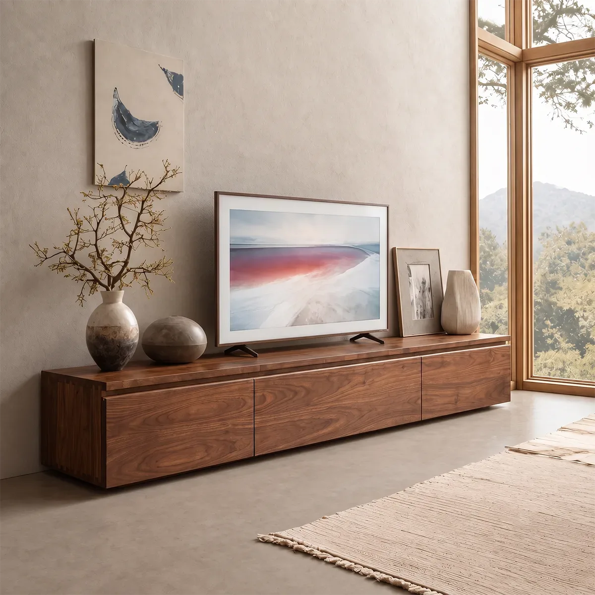 Modern Low Profile TV Stand with 3 Drawers | Minimalist Long Media Console TH003-8GTN1YT