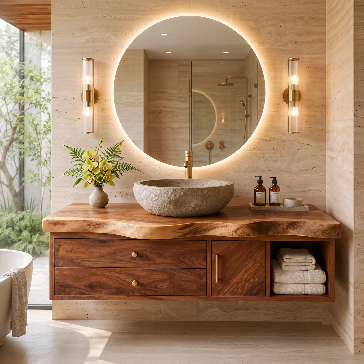 Floating Bathroom Vanity with Drawers, Cabinet & Open Storage | Organic Edge Design TT006-3MKE7YG