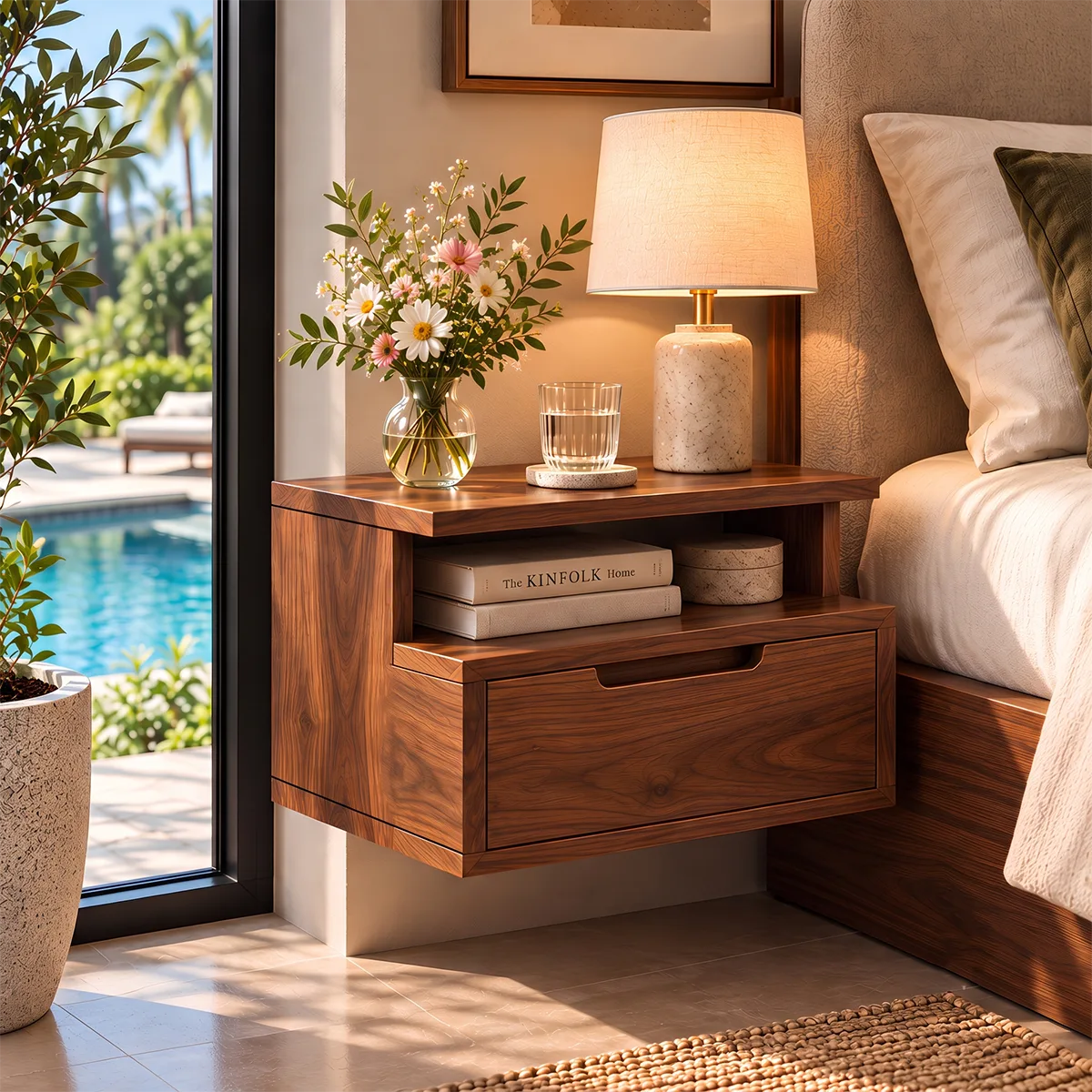 Modern Floating Nightstand with Drawer & Open Shelf | Wall Mounted Bedside Table HG021-3IPF7JJ