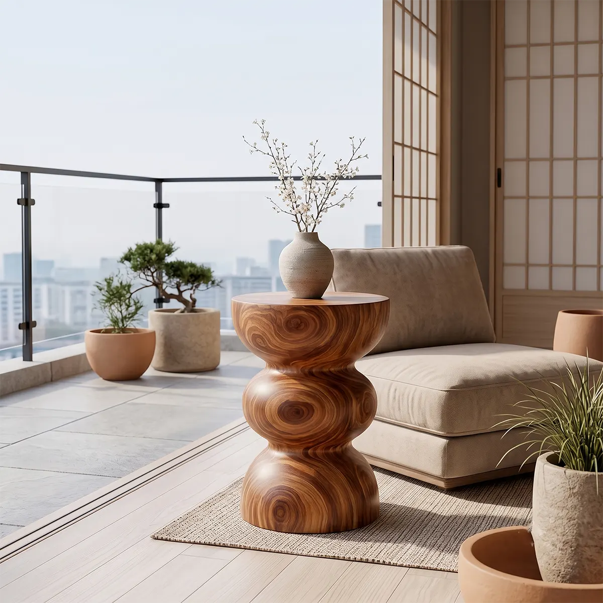 Sculptural Triple Bubble Wood End Table | Round Pedestal Side Table TT006-1NPX6WQ