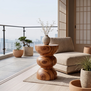 Sculptural Triple Bubble Wood End Table | Round Pedestal Side Table TT006-1NPX6WQ