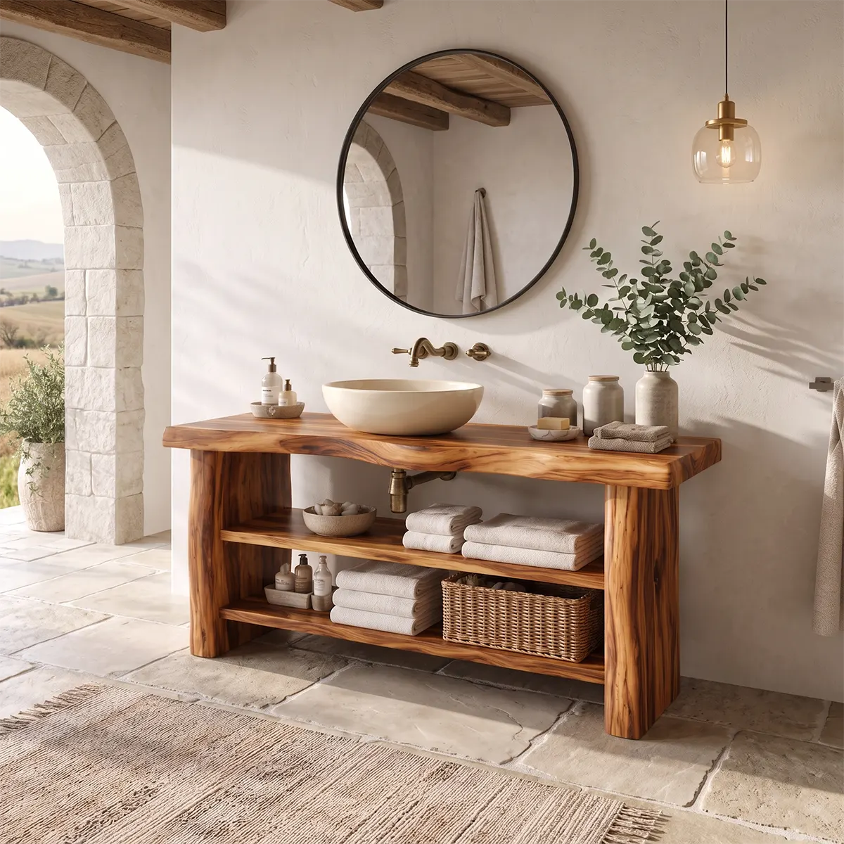 Freestanding Bathroom Vanity with Open Shelves | Modern Open Storage Vanity TT006-1IUI9XU