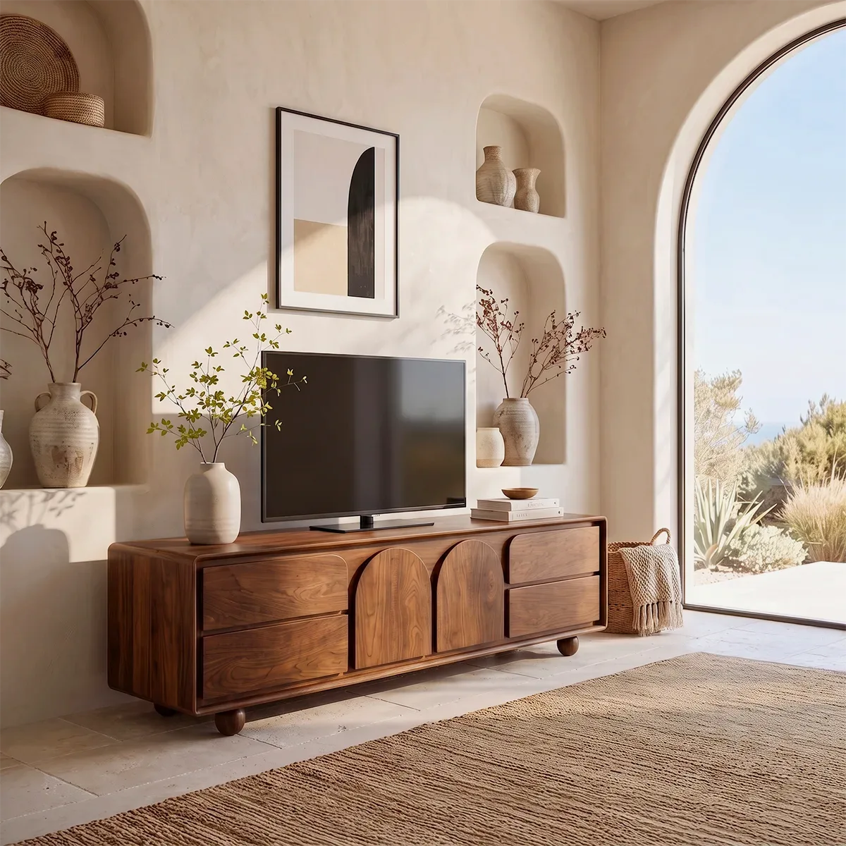 Arched Door Wood TV Stand with Storage | Modern Media Console HG021-8LBM2PX