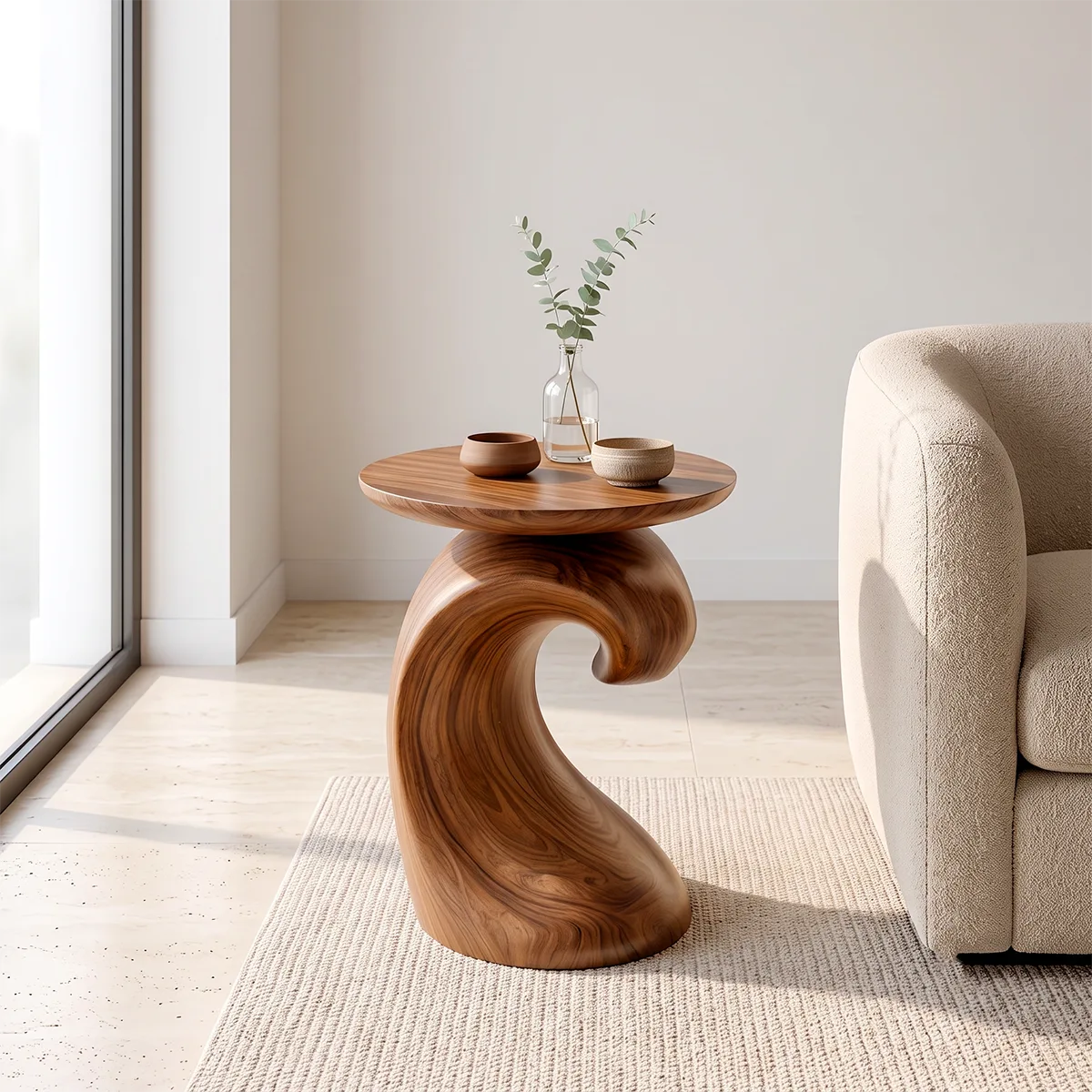 Modern Sculptural Round End Table | Organic Accent Side Table for Living Room & Bedroom HG021-4UYM9RB