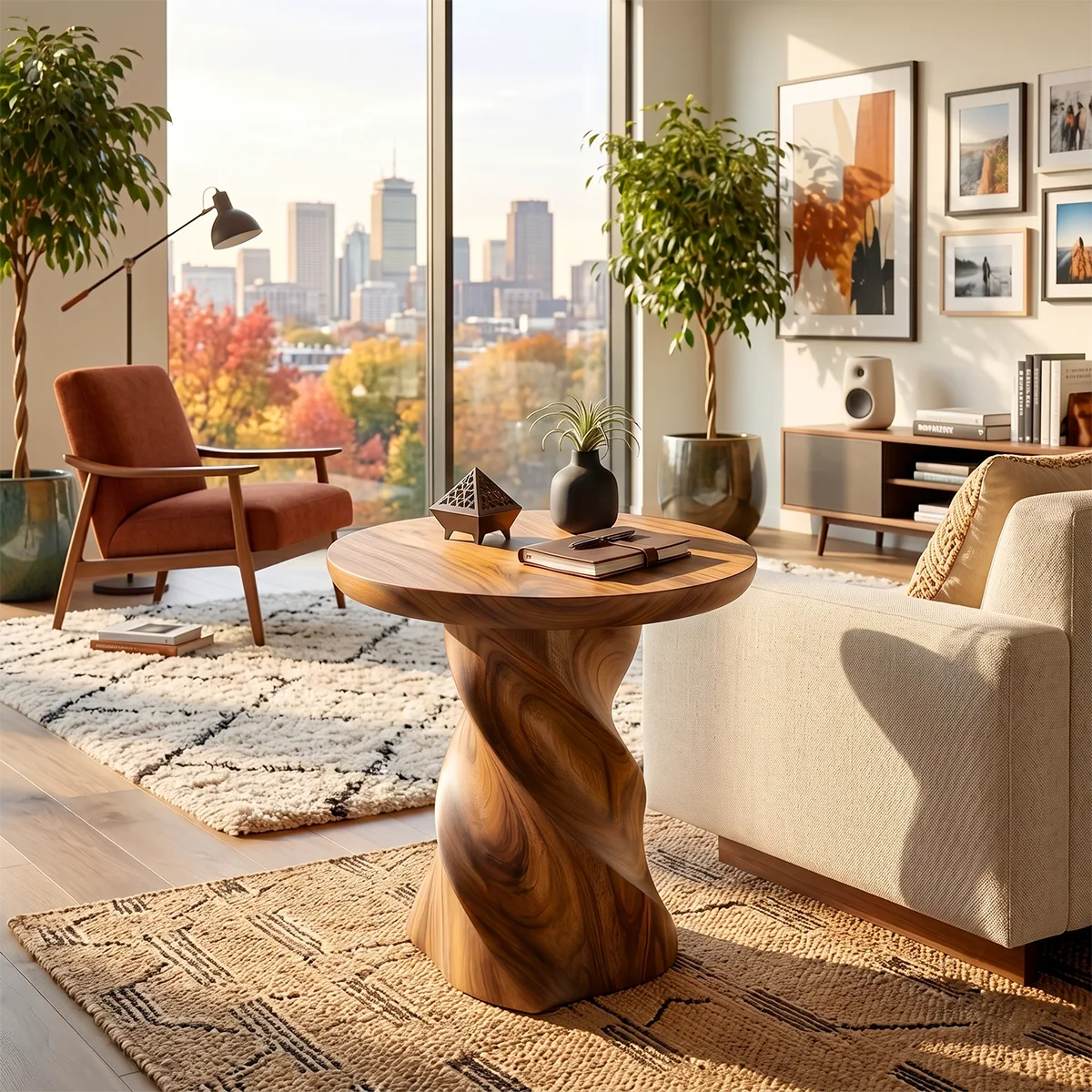 Modern Round End Table | Sculptural Pedestal Accent Side Table for Living Room HG021-9MFE4DB