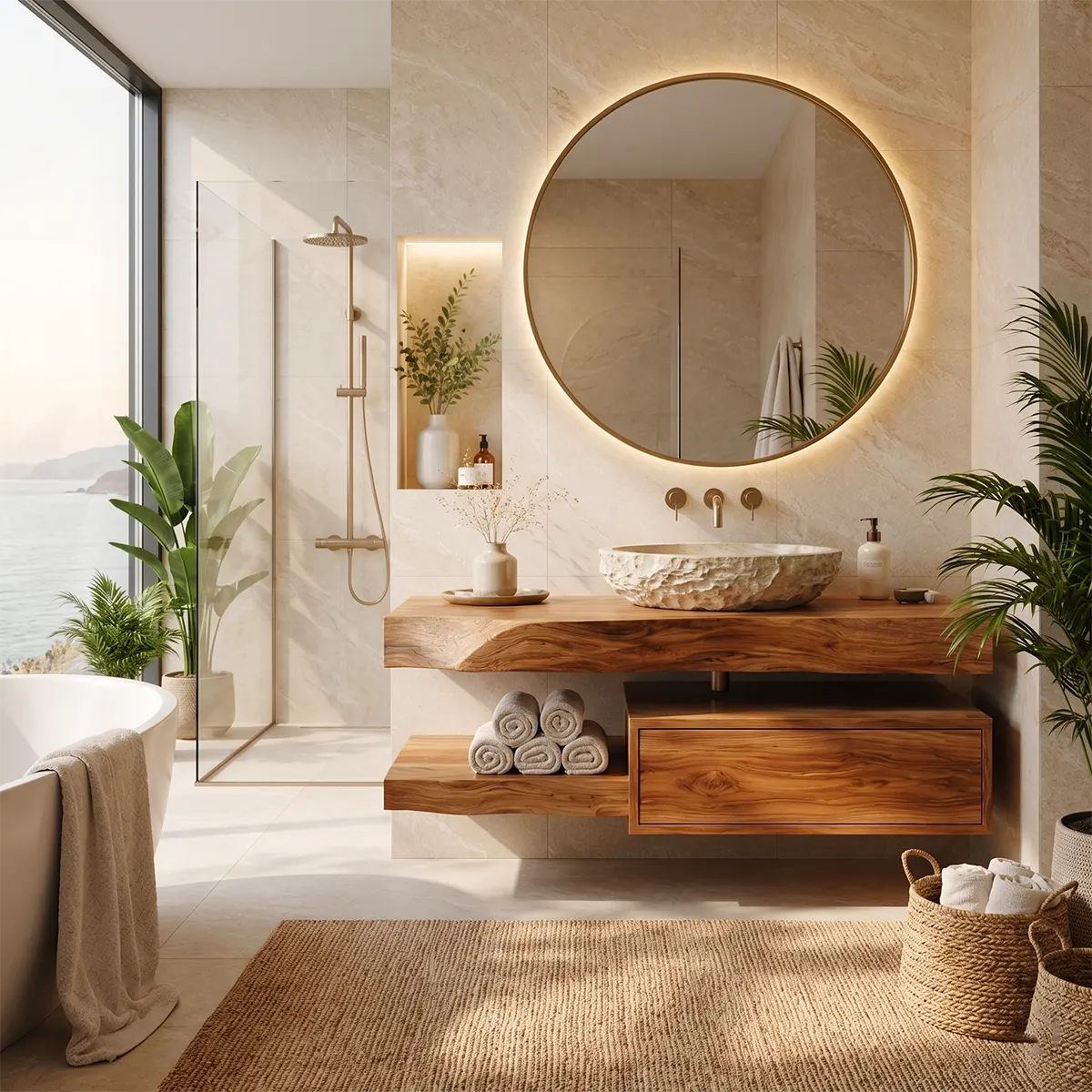 Floating Bathroom Vanity with Drawer & Open Shelf | Modern Wall-Mounted Design TT006-4TAK9LT