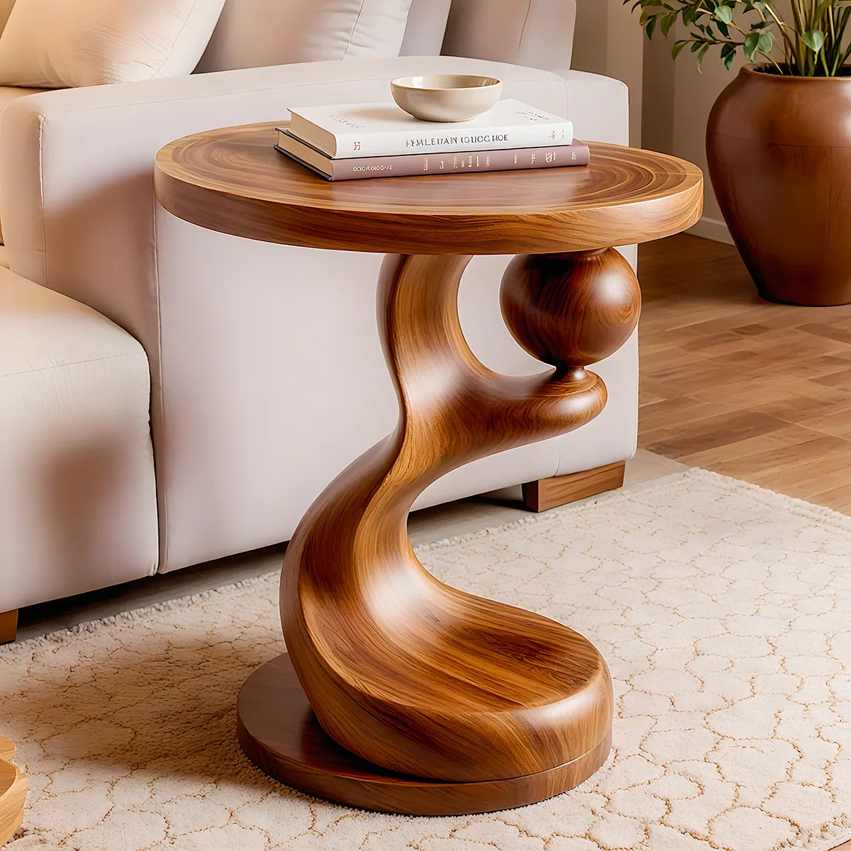 Modern Sculptural End Table | Round Accent Side Table with Artistic Pedestal Base HG021-7OXD7KY