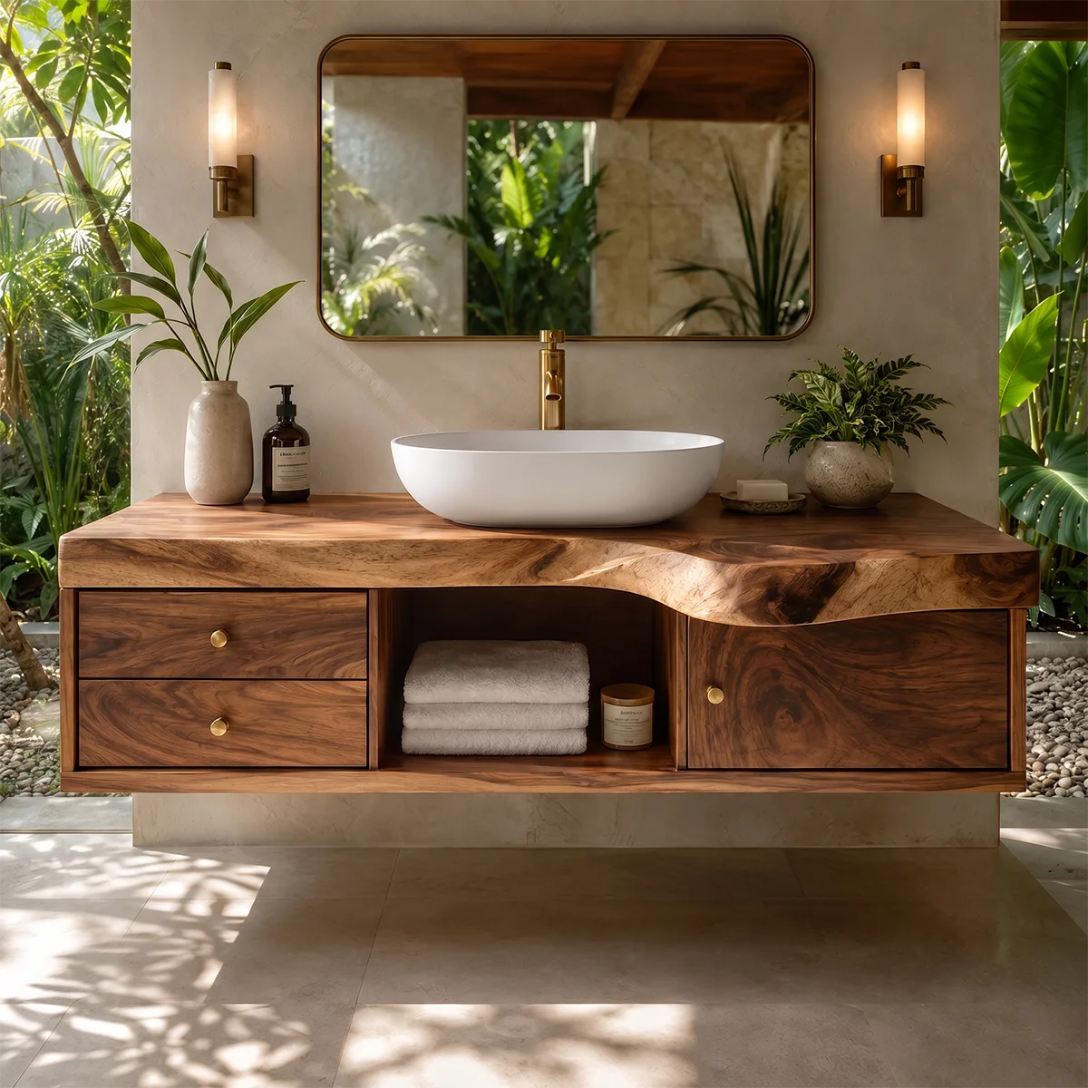 Floating Bathroom Vanity with Live Edge Top | Wall Mounted Wood Vanity TT006-6QPK8MZ