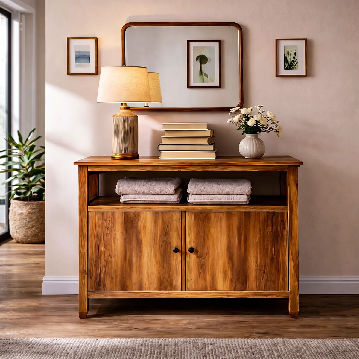 Modern Sideboard with 2 Cabinet Doors and Open Shelf | Versatile Storage Cabinet HG021-7GFQ9LV