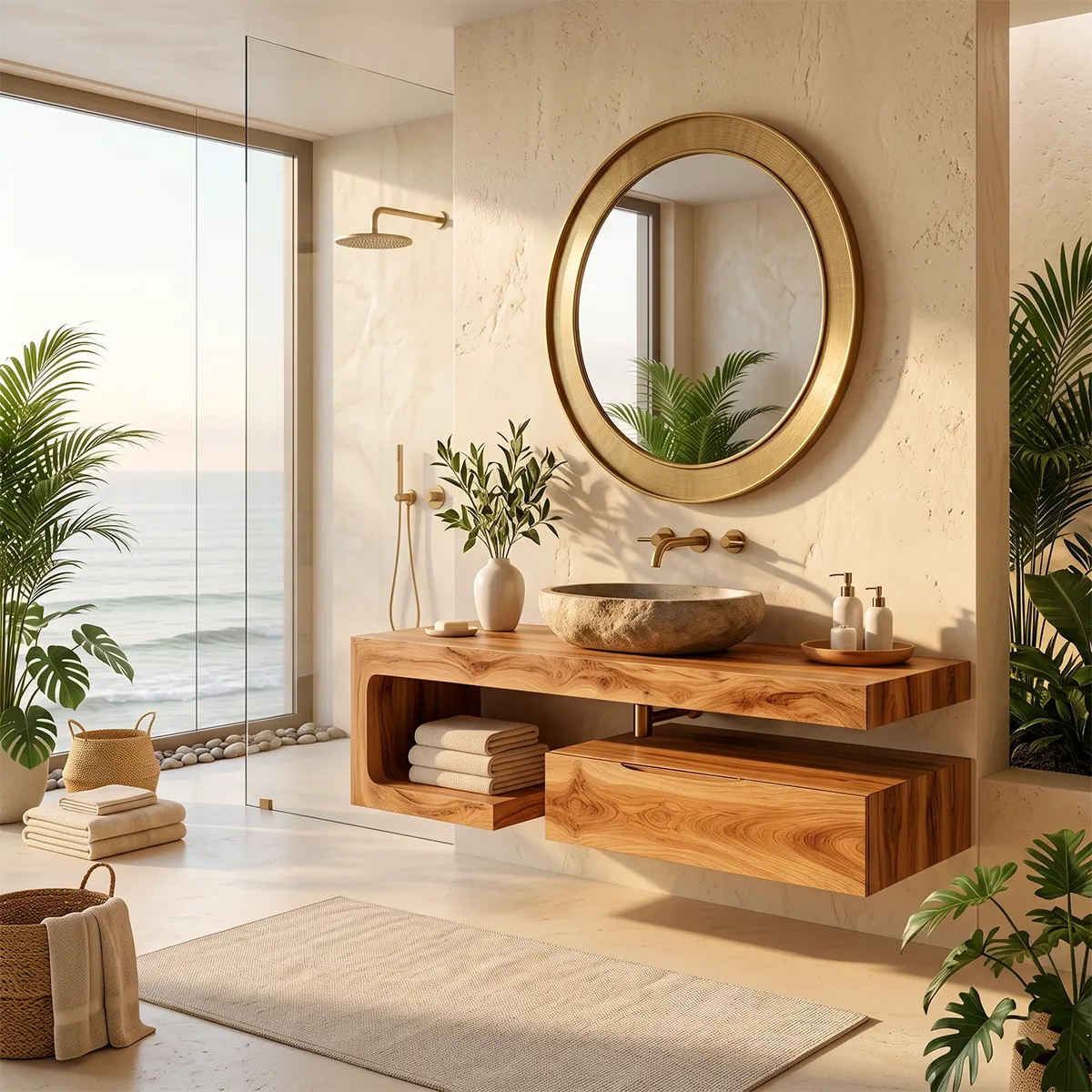 Floating Bathroom Vanity with Drawer & Open Shelf | Modern Curved Wall-Mounted Design TT006-2ZDO7SU