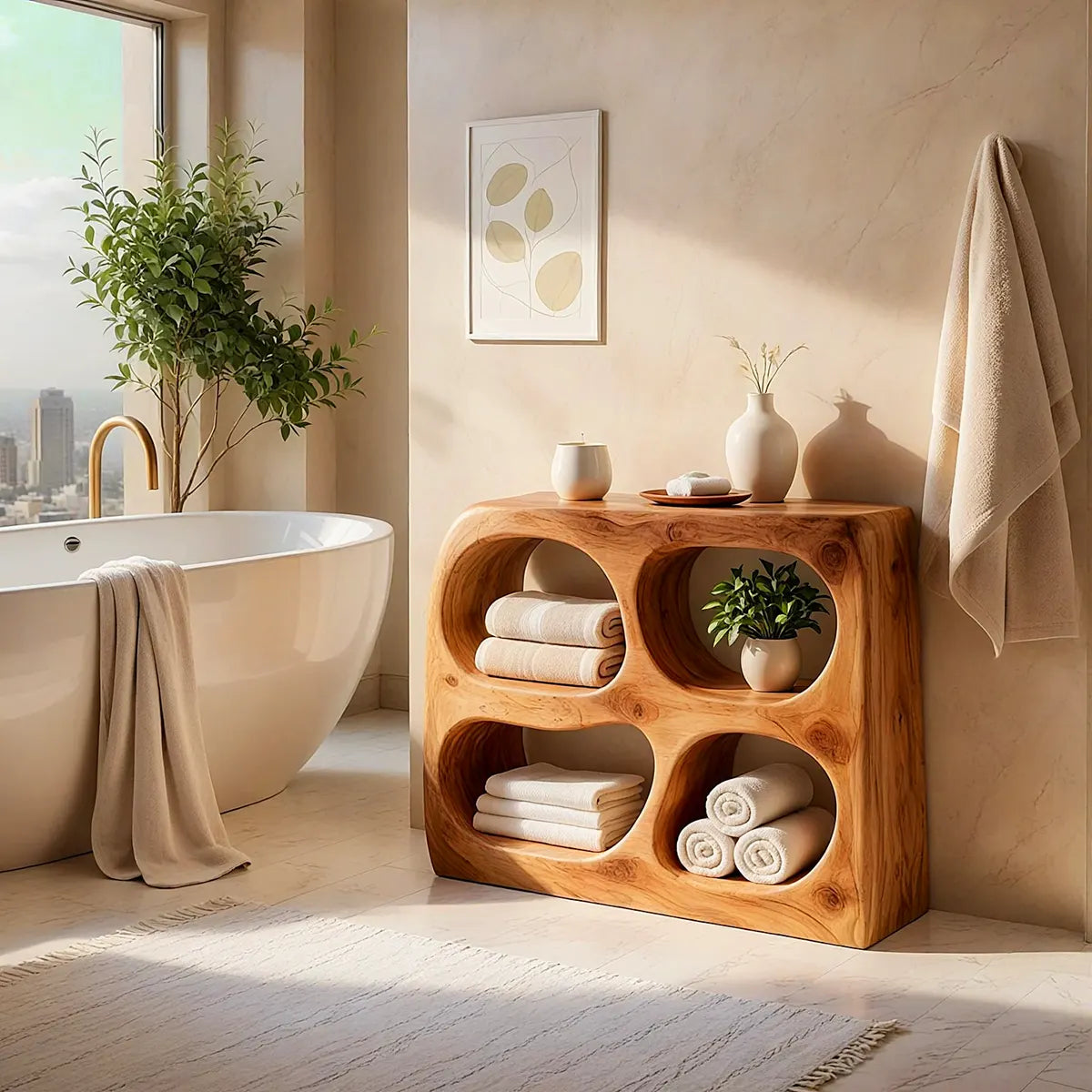 Sculptural Bathroom Storage Cabinet with 4 Rounded Open Shelves TT006-3KIL8IE